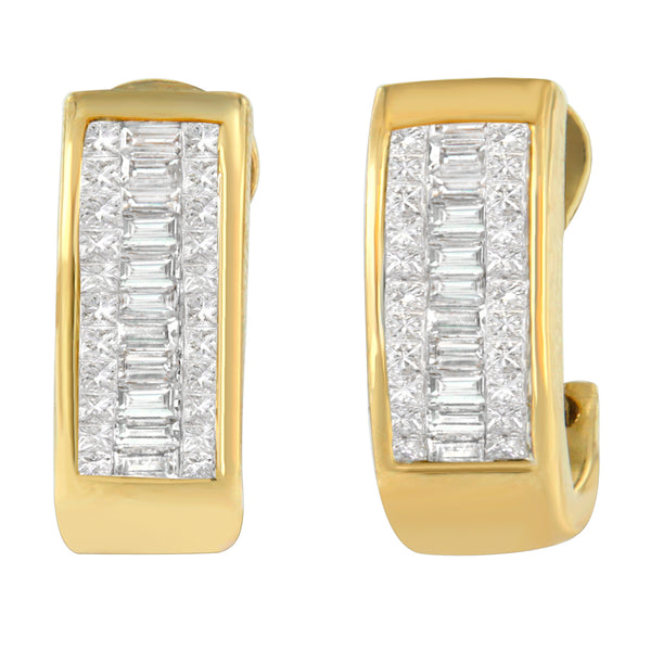 14K Yellow Gold 1 cttw Diamond Princess and Baguette Earrings (H-I, SI1-SI2)