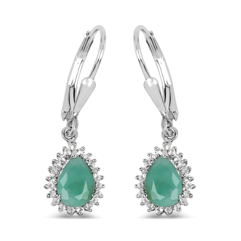 1.45 Carat Genuine Emerald and White Topaz .925 Sterling Silver Earrings