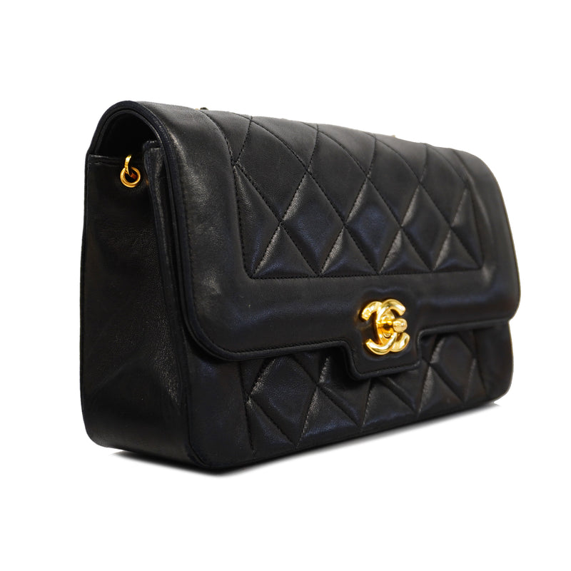 Auth Chanel Matelasse Single Chain Womens Leather Shoulder Bag Black