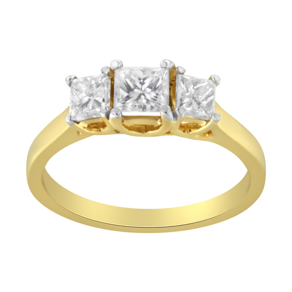 10K Yellow Gold Princess-Cut Diamond Three Stone Band Ring (1 Cttw, J-K Color, I1-I2 Clarity) - Size 6