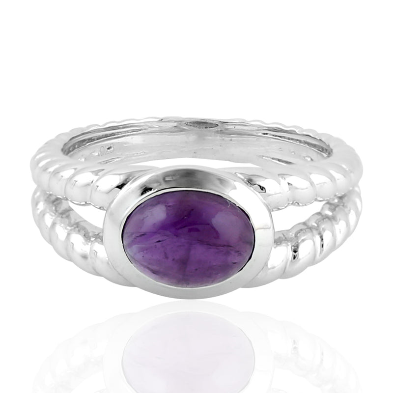 Bezel Set Amethyst Gemstone Twisted 925 Sterling Silver Band Ring Jewelry