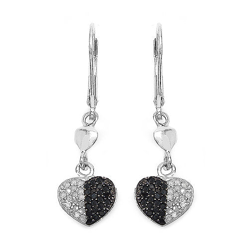 0.45 Carat Genuine Black Diamond & White Diamond .925 Sterling Silver Earrings