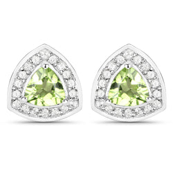 1.04 Carat Genuine Peridot and White Topaz .925 Sterling Silver Earrings