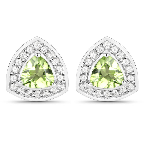 1.04 Carat Genuine Peridot and White Topaz .925 Sterling Silver Earrings