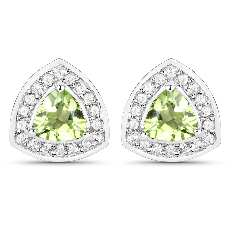 1.04 Carat Genuine Peridot and White Topaz .925 Sterling Silver Earrings