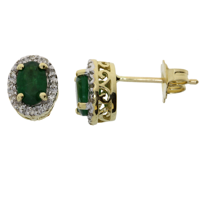 1.11ct Emerald Diamond Stud Earrings 14KT Yellow Gold