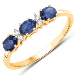 0.70 Carat Genuine Blue Sapphire and White Diamond 10K Yellow Gold Ring