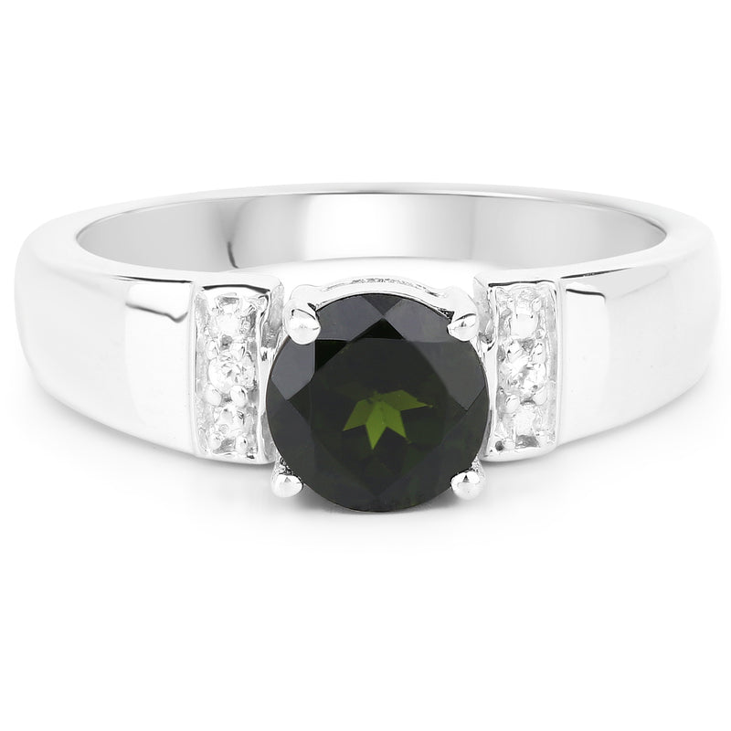 1.29 Carat Genuine Chrome Diopside and White Topaz .925 Sterling Silver Ring