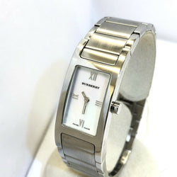 BURBERRY watch quartz analog 1400L shell dial square type stainless silver ladies