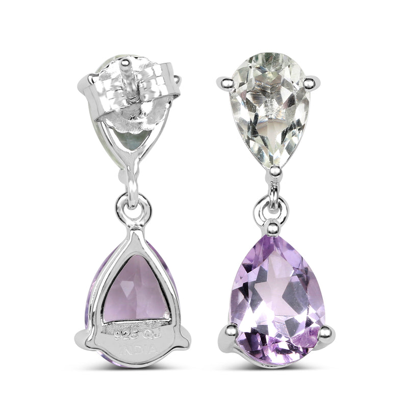 4.90 Carat Genuine Pink Amethyst and Green Amethyst .925 Sterling Silver Earrings