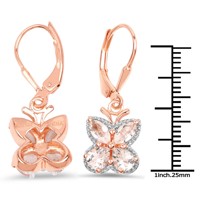 18K Rose Gold Plated 1.88 Carat Genuine Morganite .925 Sterling Silver Earrings