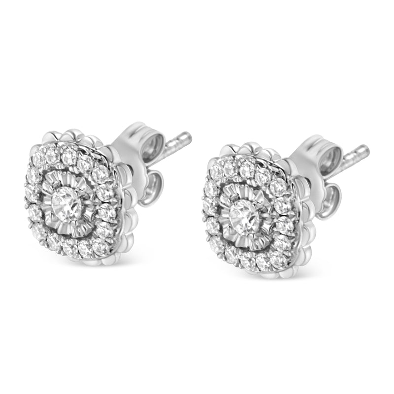 .925 Sterling Silver 1/2 Cttw Round-Cut Diamond Halo Cluster Stud Earring (I-J Color, I2-I3 Clarity)