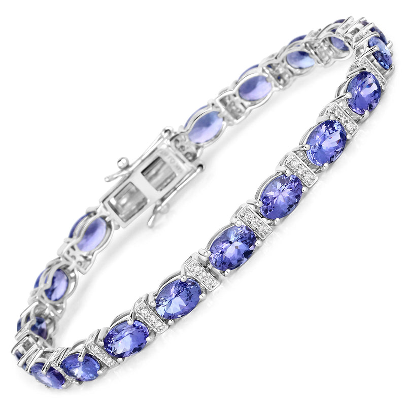 14.62 Carat Genuine Tanzanite and White Diamond 14K White Gold Bracelet