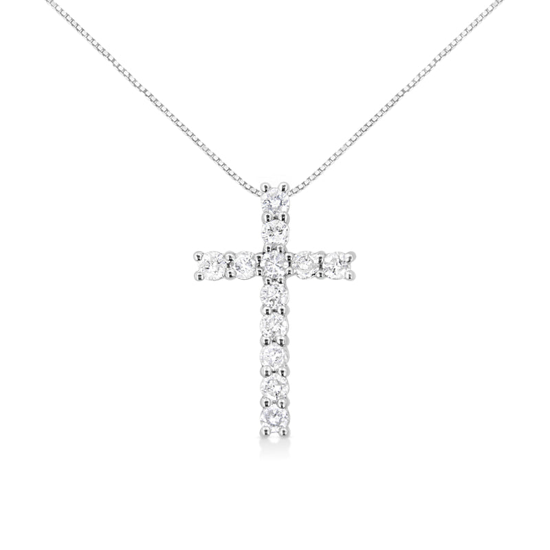 .925 Sterling Silver 1.00 cttw Traditional Diamond Cross 18" Pendant Necklace (J-K Color, I2-I3 Clarity)