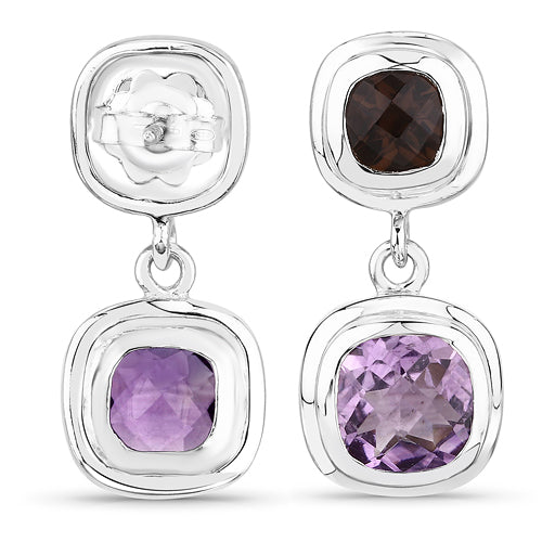 6.60 Carat Genuine Amethyst and Smoky Quartz .925 Sterling Silver Earrings