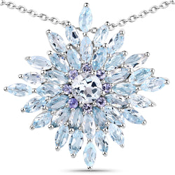 7.09 Carat Genuine Blue Topaz and Tanzanite .925 Sterling Silver Pendant