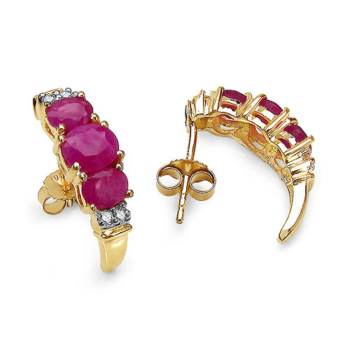 1.95 Carat Ruby & White Diamond 10K Yellow Gold Earrings