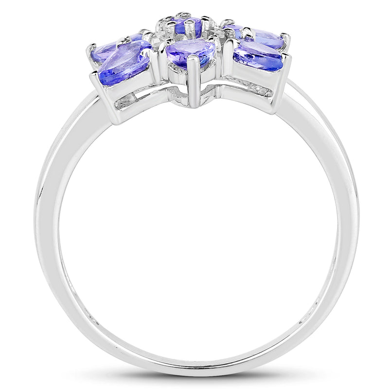 0.95 Carat Genuine Tanzanite and White Diamond .925 Sterling Silver Ring