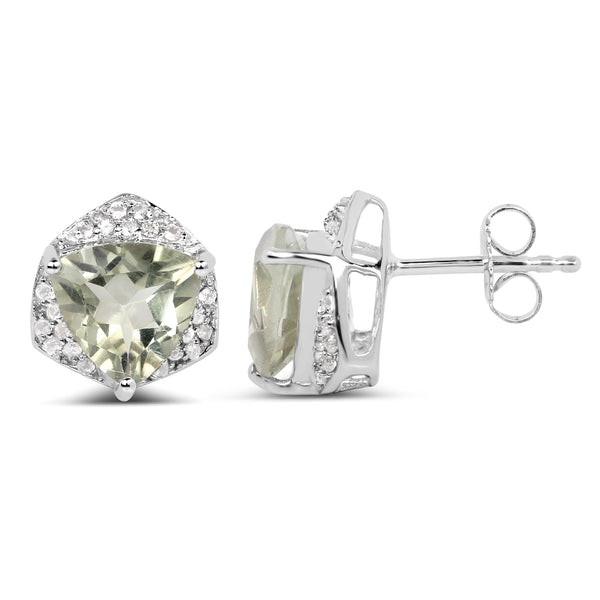 4.48 Carat Genuine Green Amethyst & White Topaz .925 Sterling Silver Earrings