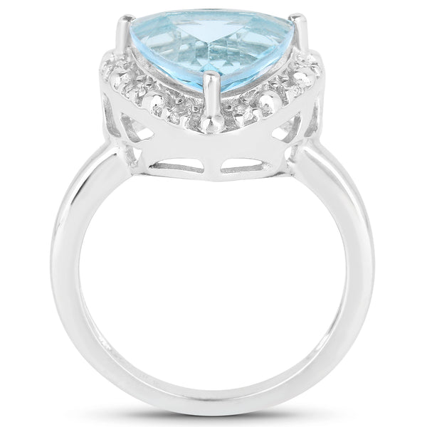 5.05 Carat Genuine Blue Topaz and White Topaz .925 Sterling Silver Ring