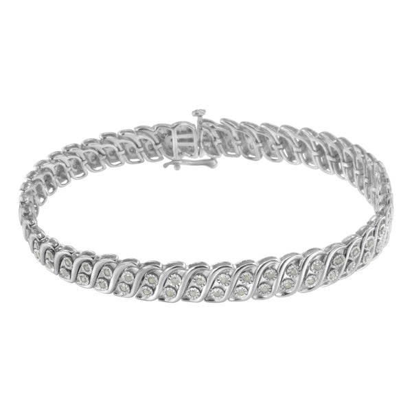 .925 Sterling Silver 1.0 cttw Miracle Set Diamond Two Row S Link Bracelet(I-J Color, I3 Clarity) -7.75"