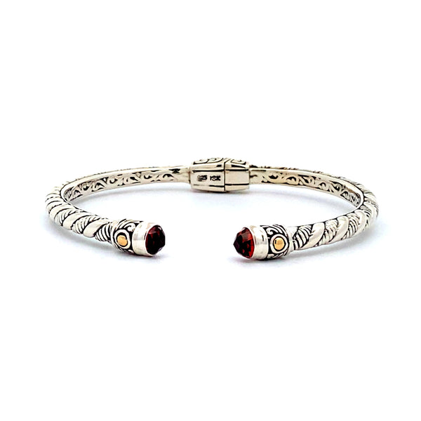 Garnet Bangle Bracelet Sterling Silver 18KT Gold