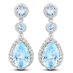 9.46 Carat Genuine Blue Topaz & White Topaz .925 Sterling Silver Earrings