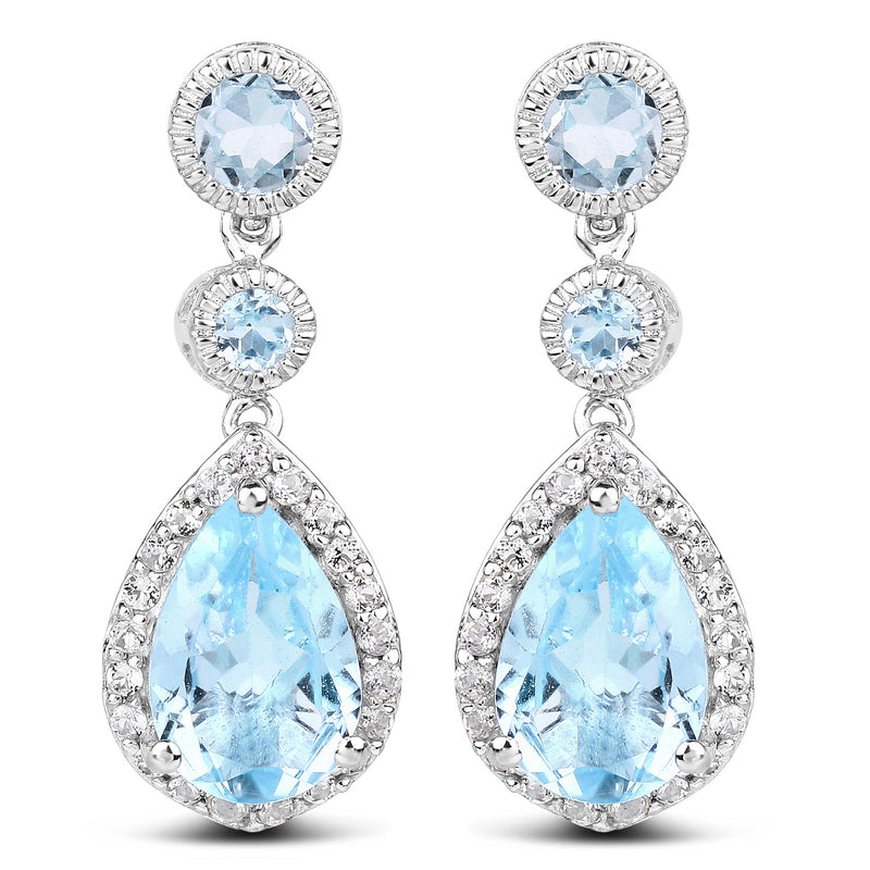 9.46 Carat Genuine Blue Topaz & White Topaz .925 Sterling Silver Earrings