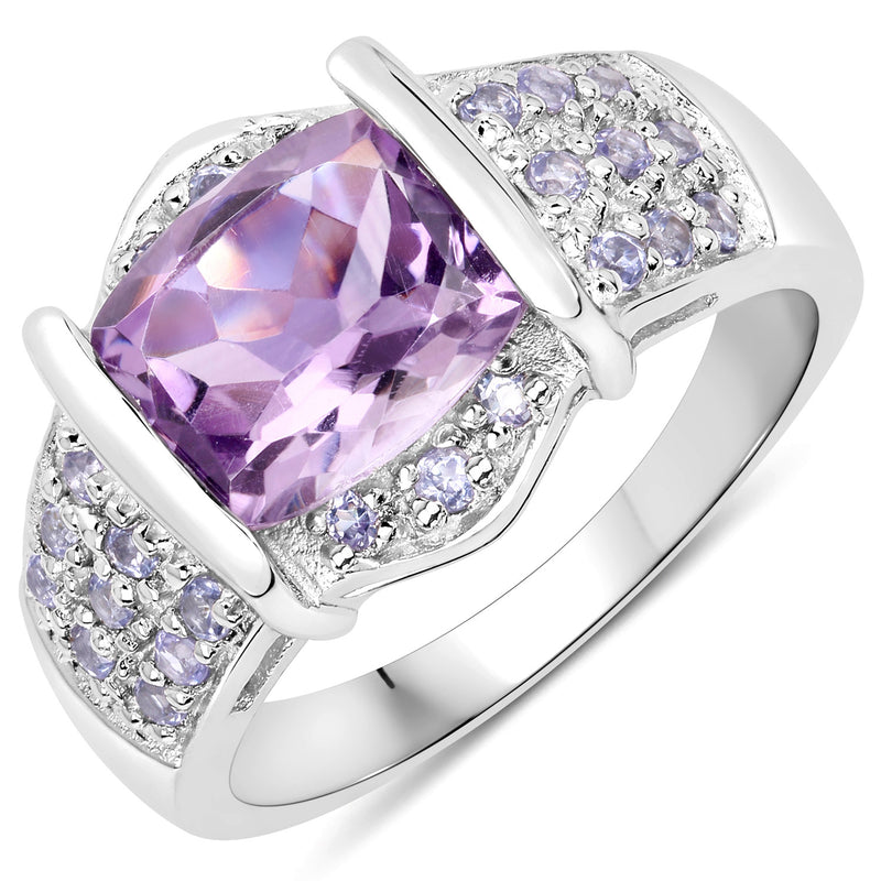 3.08 Carat Genuine Amethyst and Tanzanite .925 Sterling Silver Ring