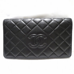 Chanel CHANEL Matrasse Black Lambskin Coco Mark Long Wallet Ladies