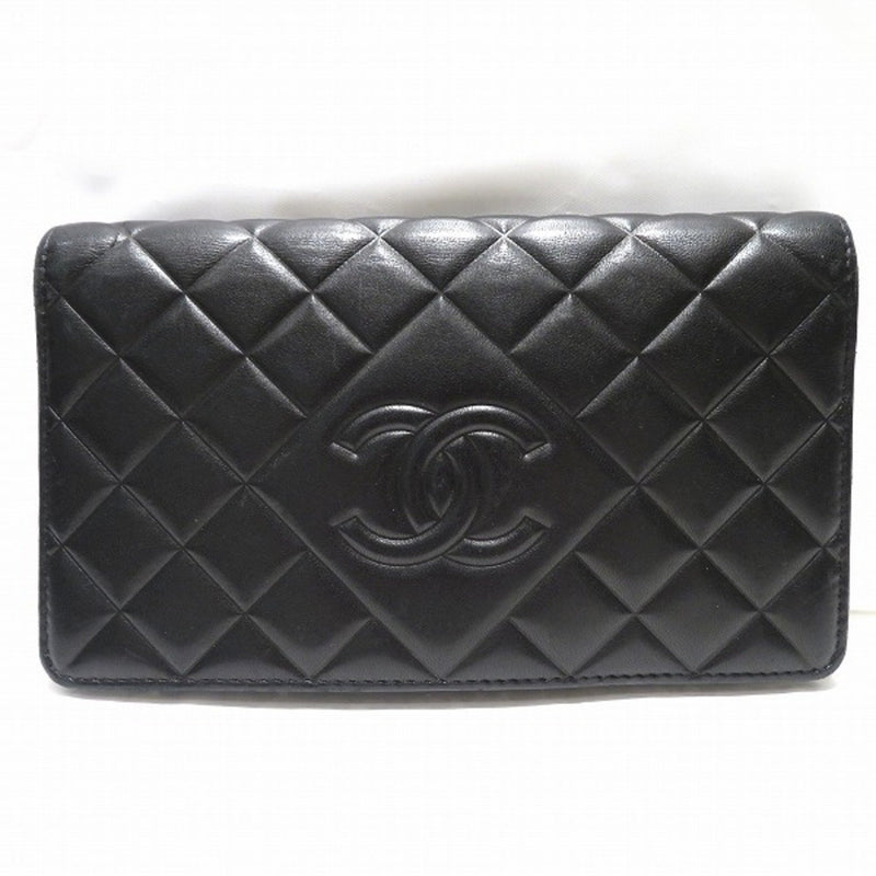 Chanel CHANEL Matrasse Black Lambskin Coco Mark Long Wallet Ladies