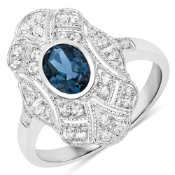 1.32 Carat Genuine London Blue Topaz and White Topaz .925 Sterling Silver Ring