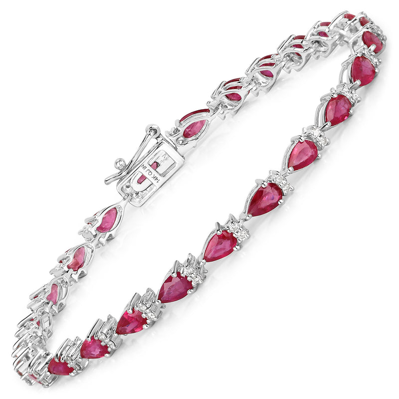 6.65 Carat Genuine Ruby and White Diamond 14K White Gold Bracelet