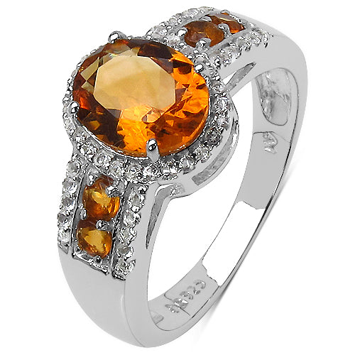 2.31 Carat Genuine Citrine & White Topaz .925 Sterling Silver Ring