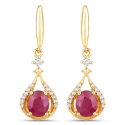 0.70 Carat Genuine Ruby and White Diamond 14K Yellow Gold Earrings