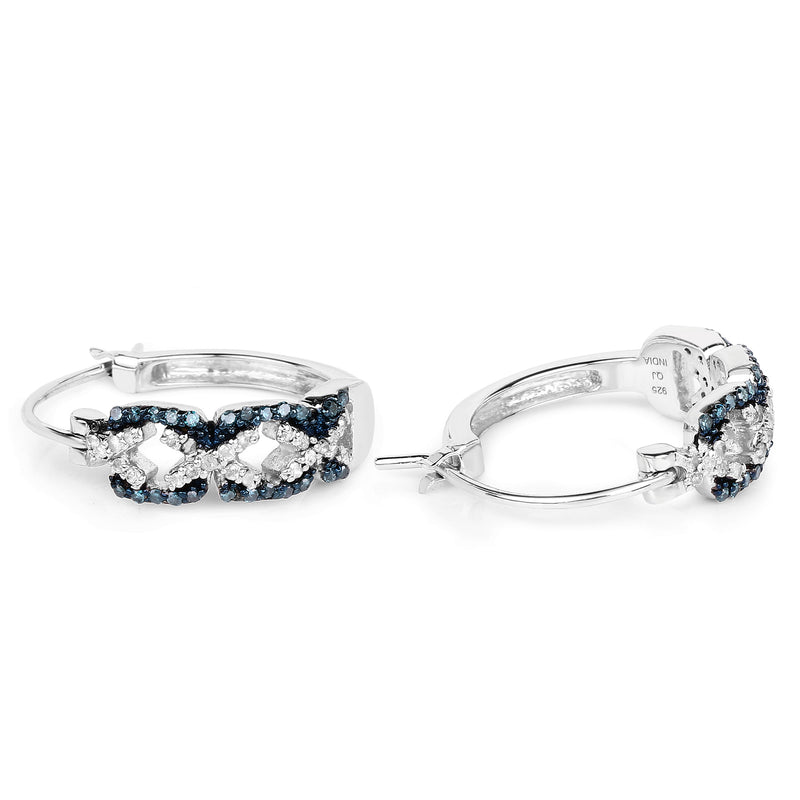 0.52 Carat Genuine Blue Diamond and White Diamond .925 Sterling Silver Earrings