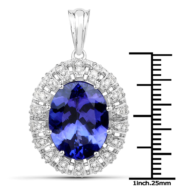 9.81 Carat Genuine Tanzanite and White Diamond 18K White Gold Pendant