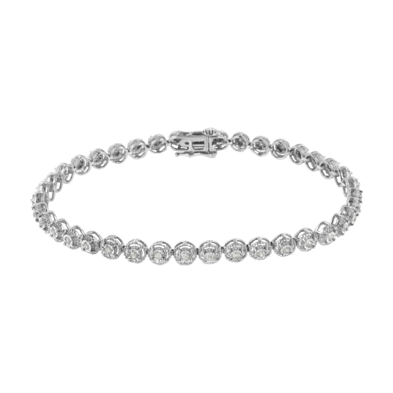 .925 Sterling Silver 1/2 cttw Miracle Set Diamond Milgrain Style Link Bracelet (I-J, I3-Promo) - Size 7.25"