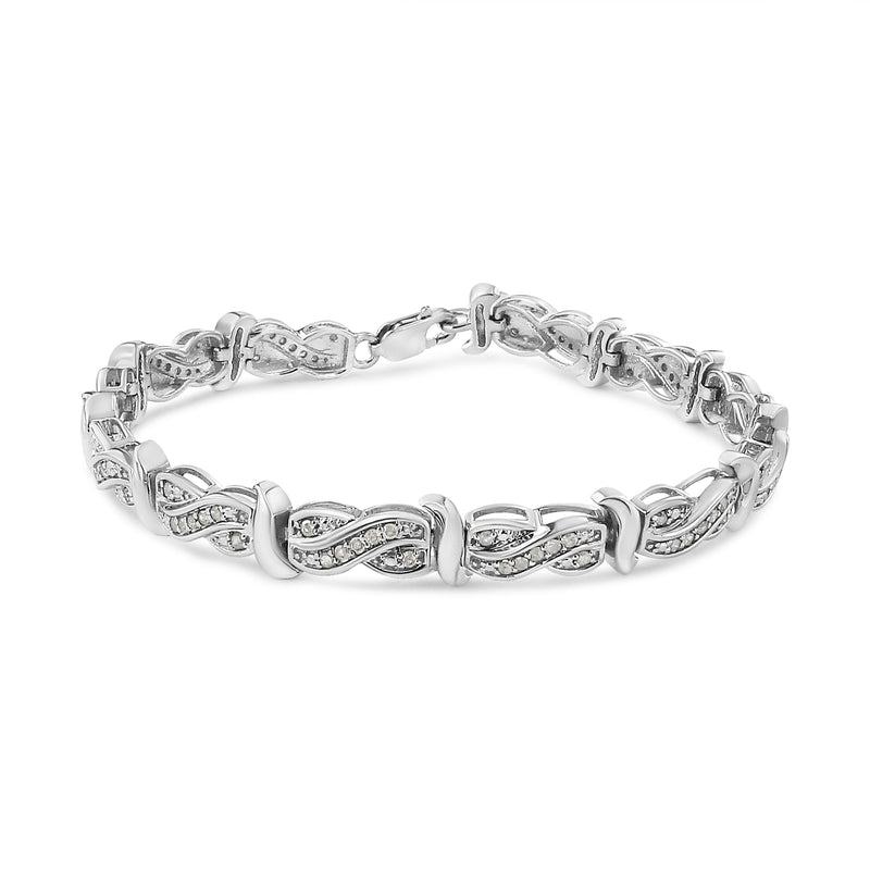 .925 Sterling Silver 1.0 Cttw Diamond Infinity & S Link Tennis Bracelet (I-J Color, I3 Clarity) - 7-1/4”