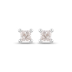 0.07 Carat Genuine White Diamond 14K White Gold Earrings