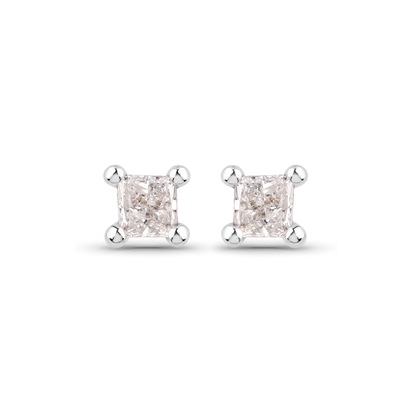 0.07 Carat Genuine White Diamond 14K White Gold Earrings