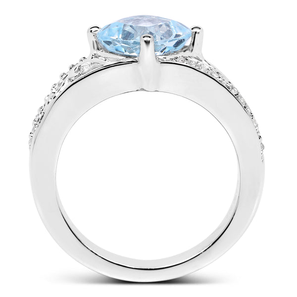 2.40 Carat Genuine  Blue Topaz and White Topaz .925 Sterling Silver Ring