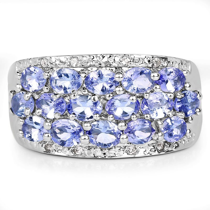 2.76 Carat Genuine Tanzanite and White Topaz .925 Sterling Silver Ring