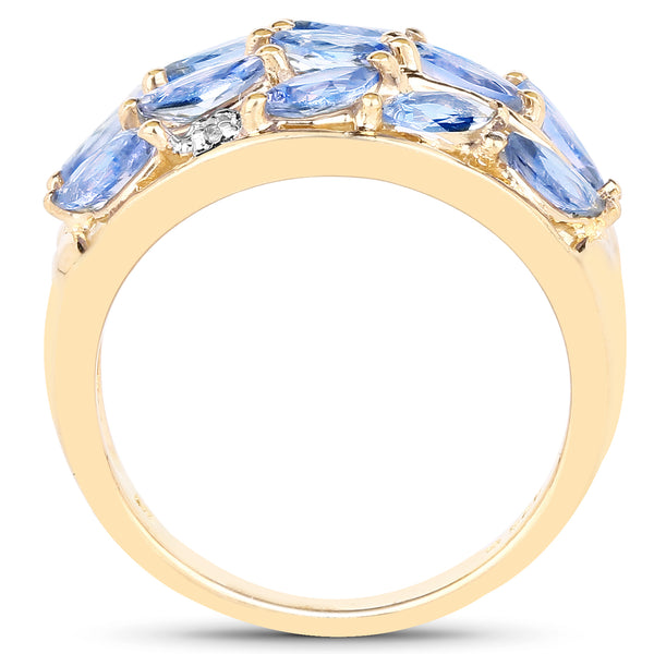 14K Yellow Gold Plated 1.56 Carat Genuine Tanzanite and White Topaz .925 Sterling Silver Ring