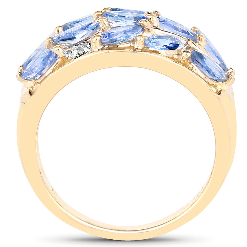 14K Yellow Gold Plated 1.56 Carat Genuine Tanzanite and White Topaz .925 Sterling Silver Ring