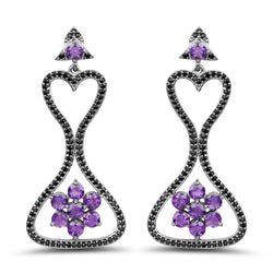 6.31 Carat Genuine Amethyst & Black Spinel .925 Sterling Silver Earrings