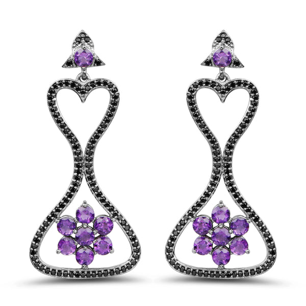 6.31 Carat Genuine Amethyst & Black Spinel .925 Sterling Silver Earrings