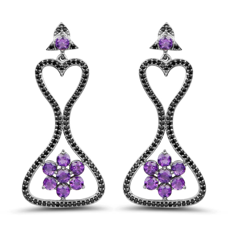 6.31 Carat Genuine Amethyst & Black Spinel .925 Sterling Silver Earrings