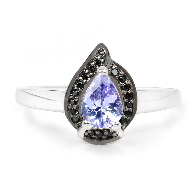 0.74 Carat Genuine Tanzanite and Black Spinel .925 Sterling Silver Ring