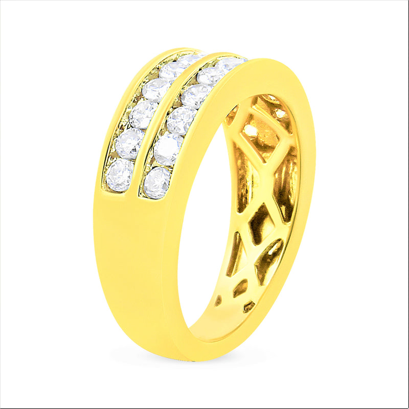 10K Yellow Gold Two-Row Diamond Band Ring (1 Cttw, J-K Color, I1-I2 Clarity) - Size 6
